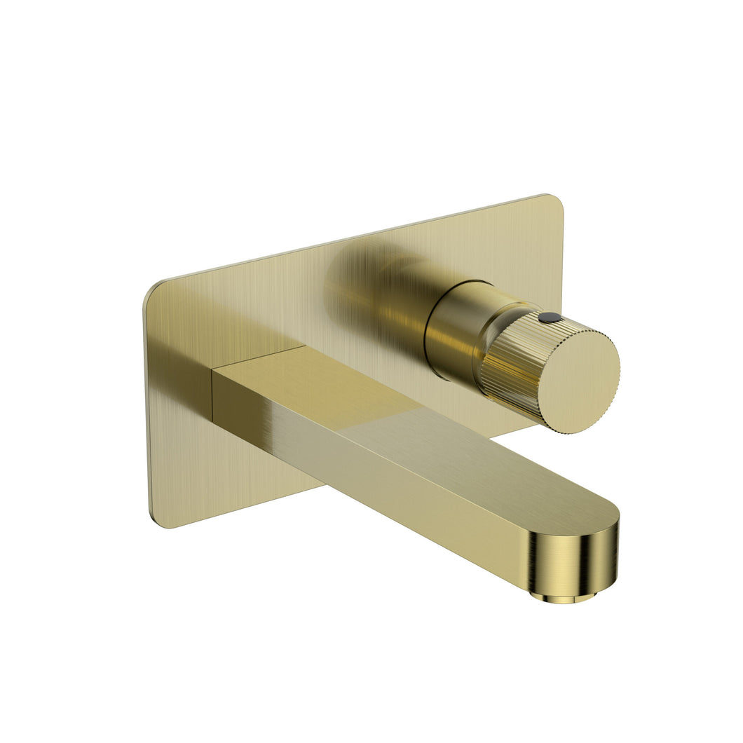 Desire Bathroom Fluted Wall Mounted Basin Filler Taps - Brushed Brass