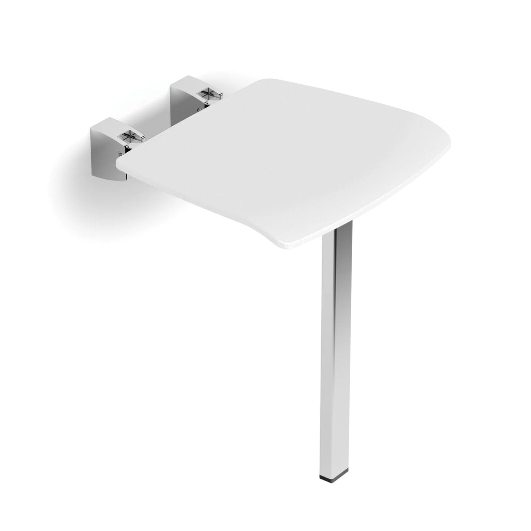 Shower Enclosure Seat with Support Leg - White