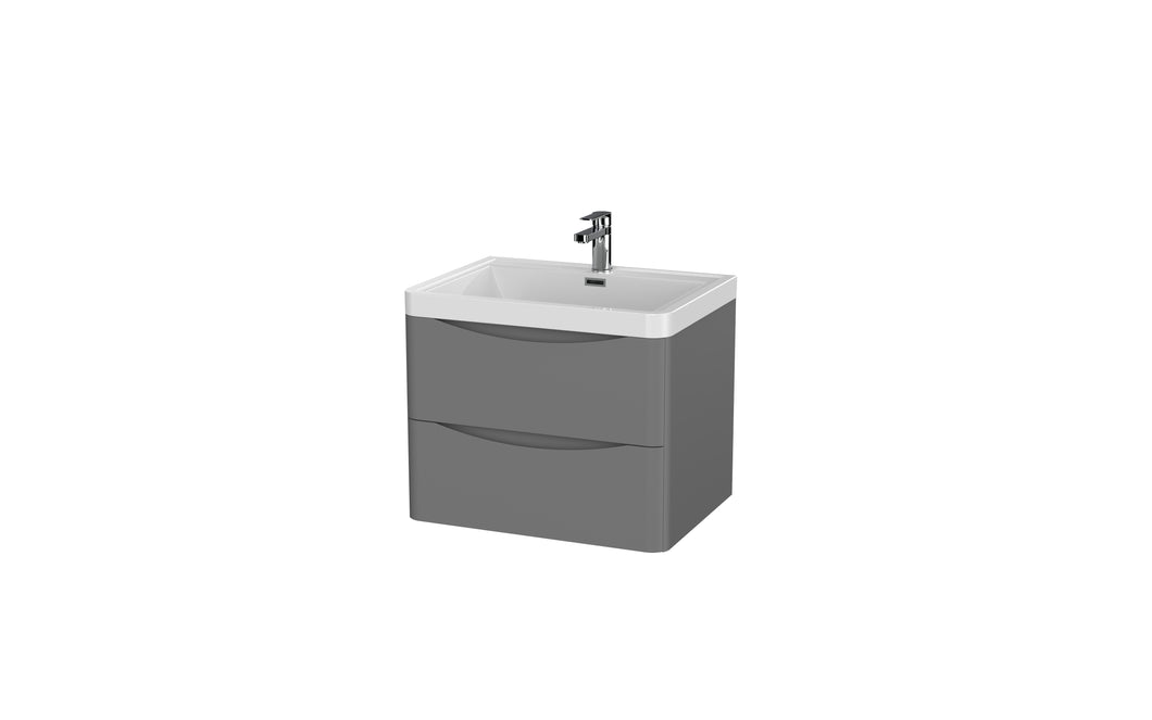 Aragon 600mm Wall Hung 2 Drawer Bathroom Vanity Unit with Basin - Dust Grey