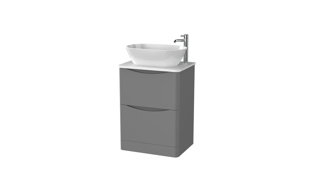 Aragon 600mm Bathroom Floor Cabinet with Countertop. 2 Drawer Soft Close - Dust Grey