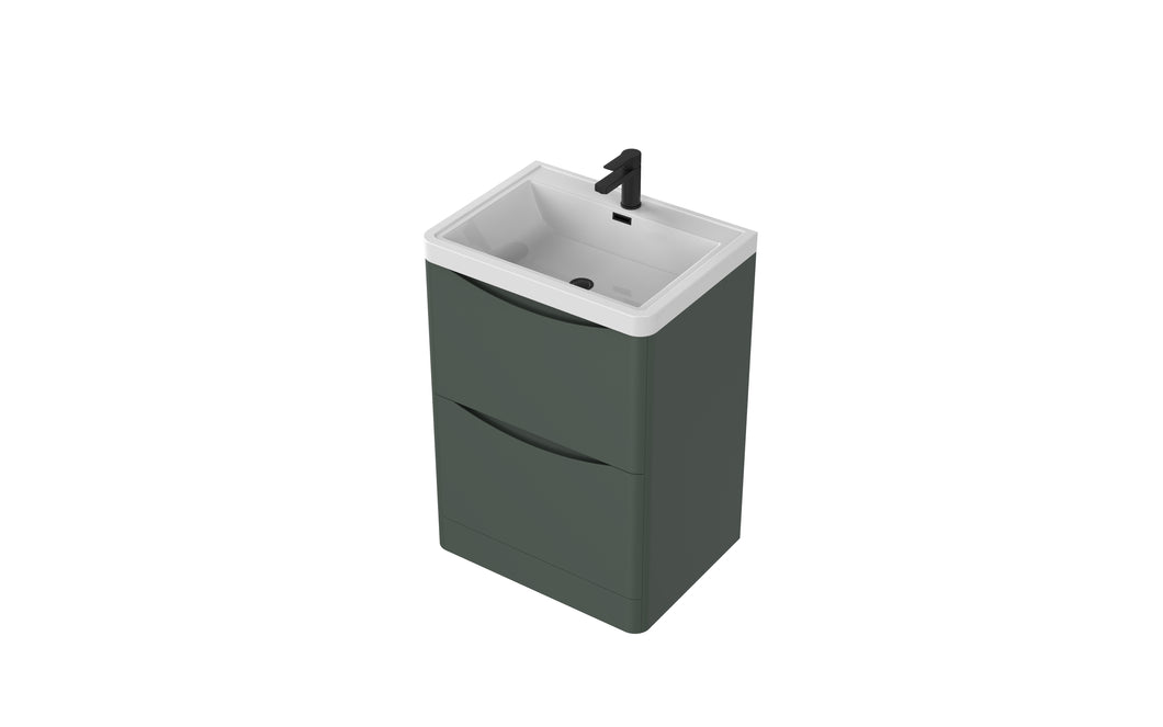 Aragon 600mm Floor Cabinet with Basin. 2 Drawer Soft Close - Emerald Green