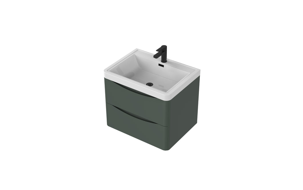 Aragon 600mm Wall Hung 2 Drawer Bathroom Vanity Unit with Basin - Emerald Green