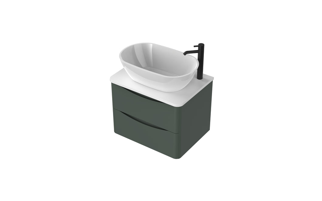 Aragon 600mm Wall Hung 2 Drawer Bathroom Vanity Unit with Counter Top - Emerald Green