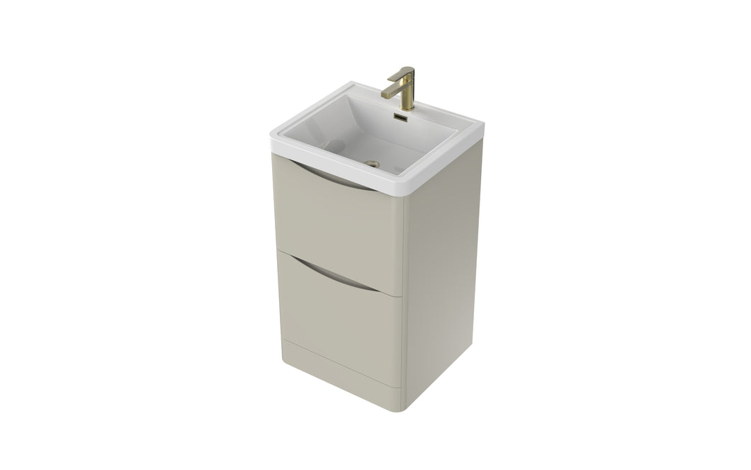 Aragon 500mm Floor Standing 2 Drawer Bathroom Vanity Unit with Basin - Mushroom Cream Gloss