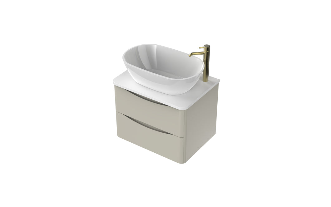 Aragon 600mm Wall Hung 2 Drawer Bathroom Vanity Unit with Counter Top - Mushroom Cream Gloss