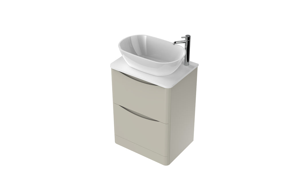 Aragon 600mm Bathroom Floor Cabinet with Countertop. 2 Drawer Soft Close - Gloss Mushroom