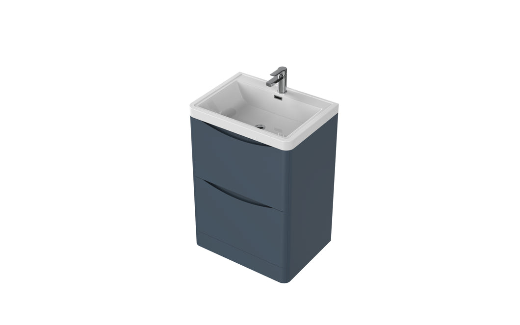 Aragon 600mm Floor Cabinet with Basin. 2 Drawer Soft Close - Heritage Blue