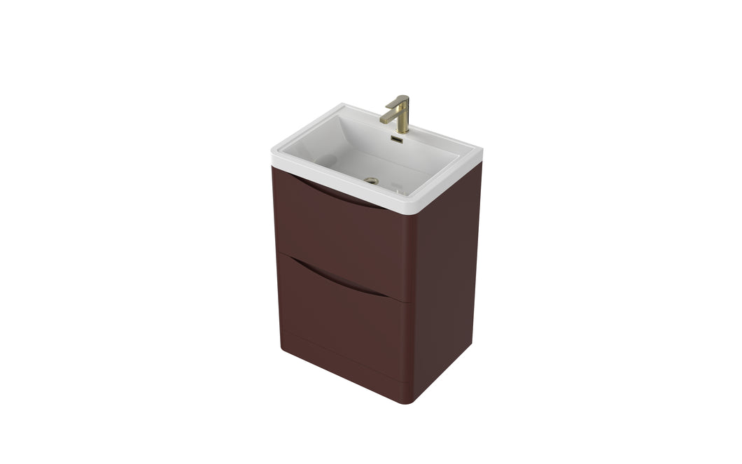 Aragon 600mm Bathroom Floor Cabinet with Basin. 2 Drawer Soft Close - Rustic Earth