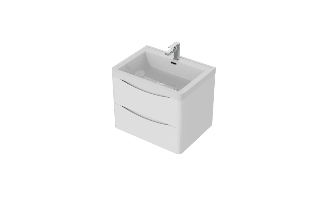 Aragon 600mm Wall Hung Bathroom Vanity & Basin. 2 Drawer Soft Close  - Matt White