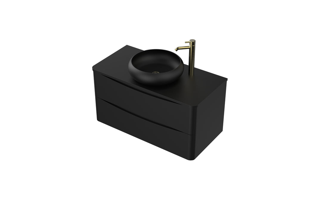 Aragon 900mm Wall Hung 2 Drawer Bathroom Vanity Unit with Black Counter - Matt Black