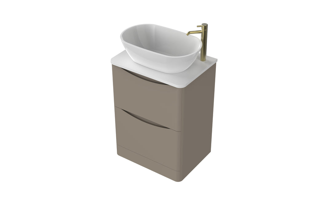 Aragon 600mm Bathroom Floor Cabinet with Countertop. 2 Drawer Soft Close - Matt Stone