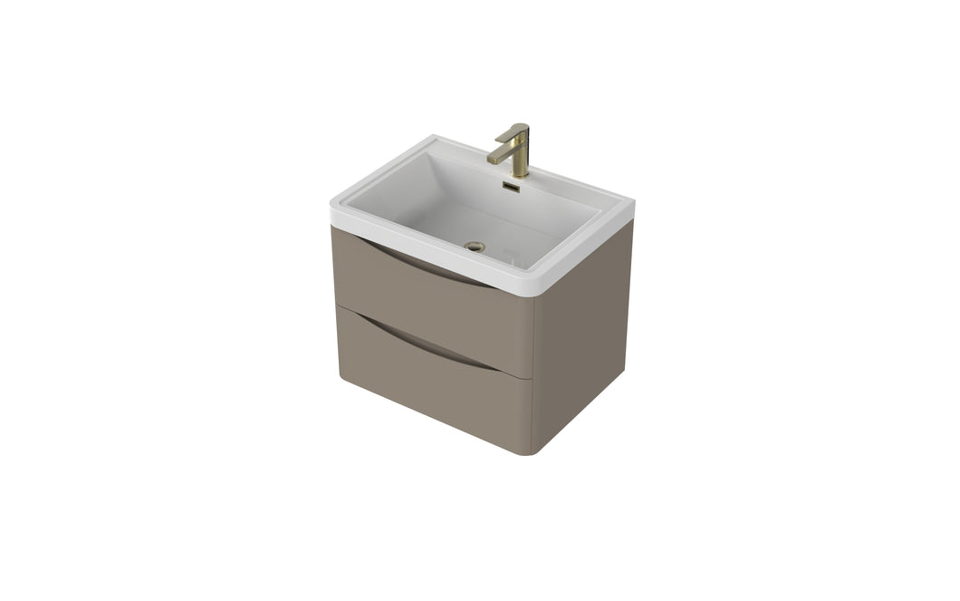 Aragon 600mm Wall Hung 2 Drawer Bathroom Vanity Unit with Basin - Matt Stone