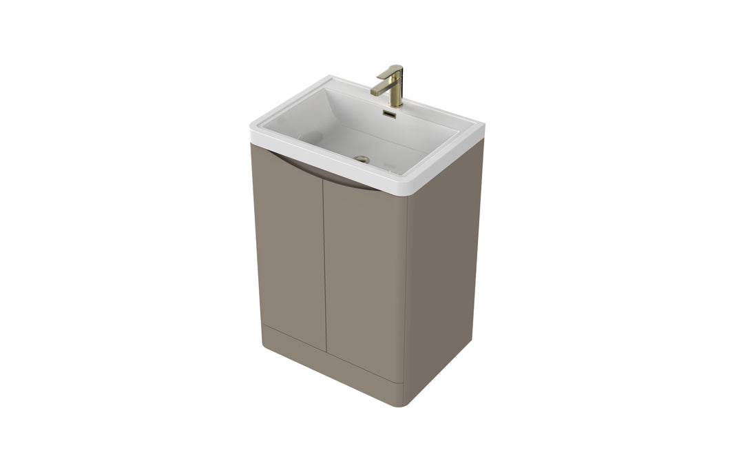 Aragon 600mm Bathroom Floor Cabinet 2 Door Soft Close with Basin  - Matt Stone