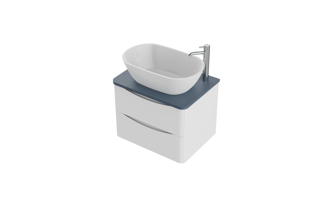 Aragon 600mm Wall Hung 2 Drawer Bathroom Vanity unit Heritage Blue Countertop - Matt White