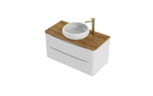 Load image into Gallery viewer, Aragon 900mm Wall Hung 2 Drawer Bathroom Vanity unit Driftwood Oak Countertop - Gloss White

