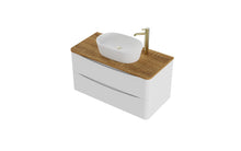 Load image into Gallery viewer, Aragon 900mm Wall Hung 2 Drawer Bathroom Vanity unit Driftwood Oak Countertop - Gloss White
