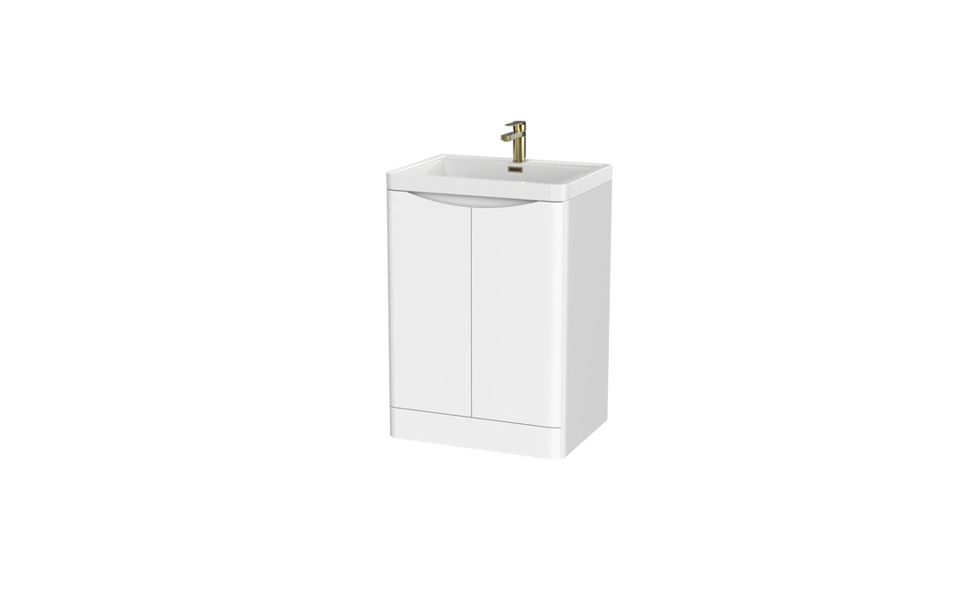 Aragon 600mm Bathroom Floor Cabinet 2 Door Soft Close with Basin  - Matt White