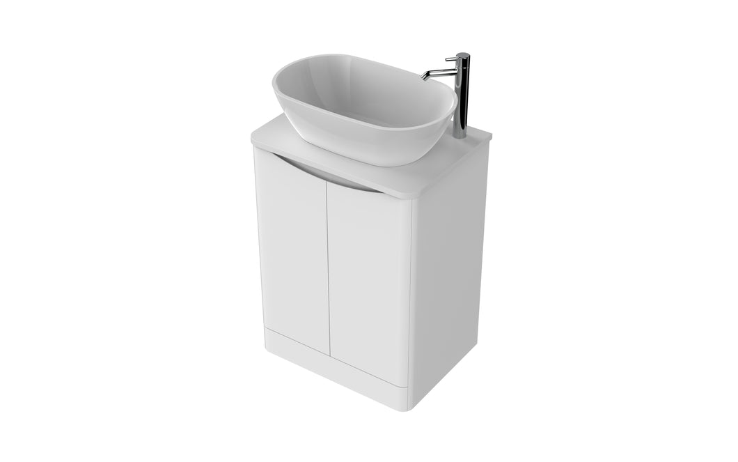 Aragon 600mm Bathroom Floor Cabinet 2 Door Soft Close with Countertop  - Matt White