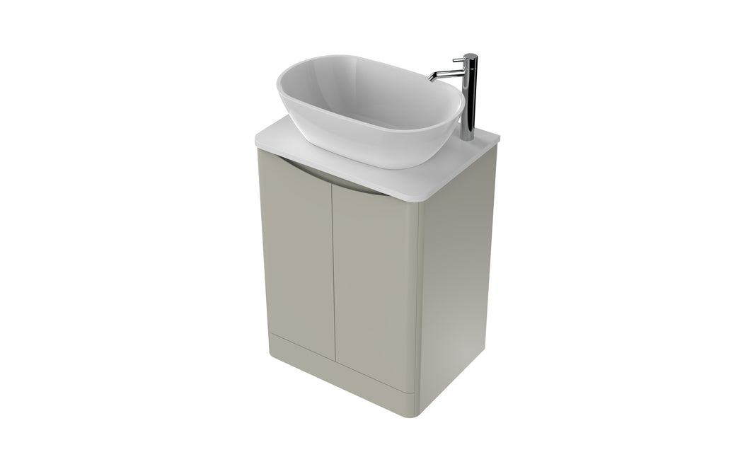 Aragon 600mm Bathroom Floor Cabinet 2 Door Soft Close with Countertop  - Gloss Mushroom