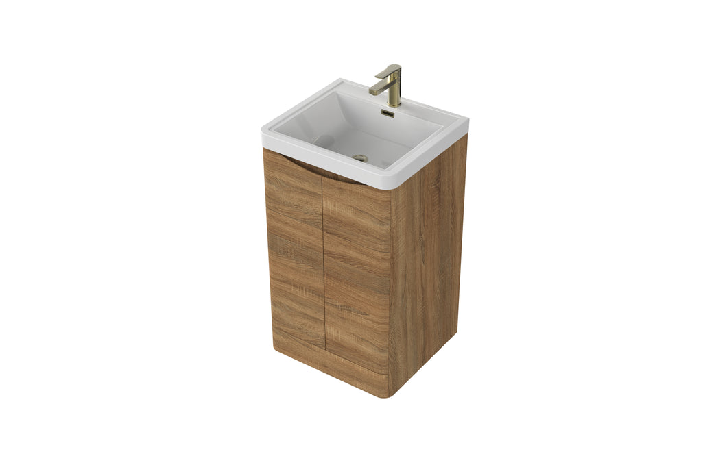 Aragon 500mm Bathroom Floor Cabinet 2 Door Soft Close with Basin  - Driftwood Oak