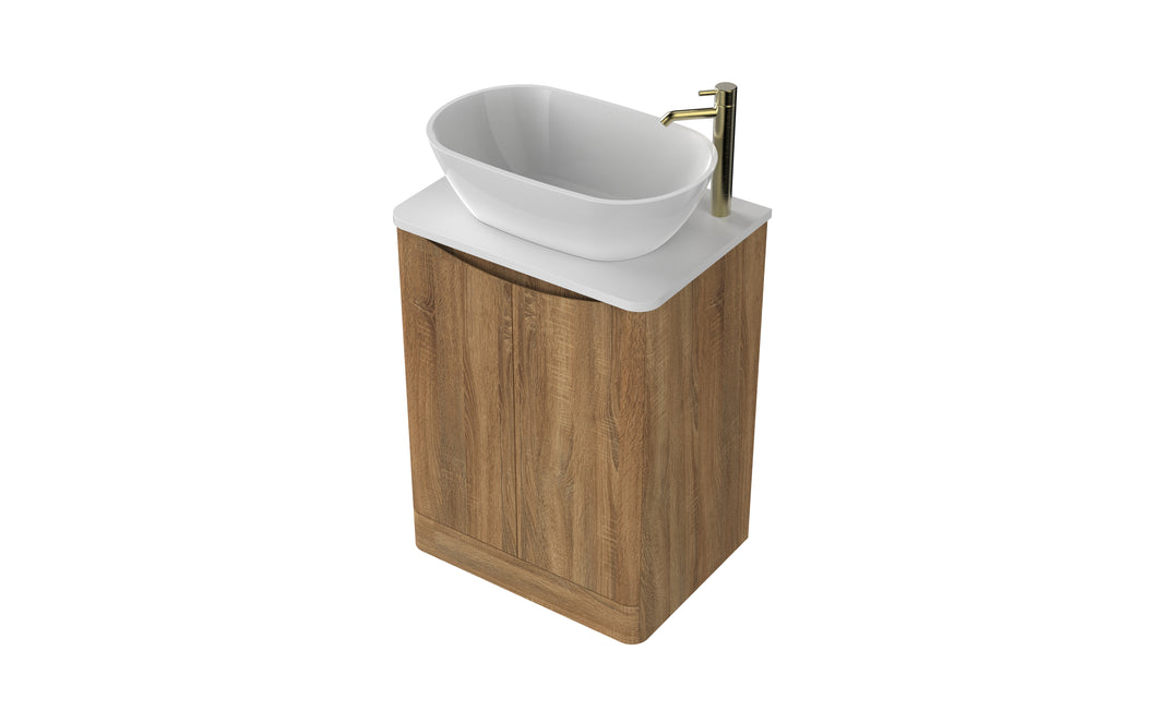 Aragon 600mm Bathroom Floor Cabinet 2 Door Soft Close with Countertop  - Driftwood Oak