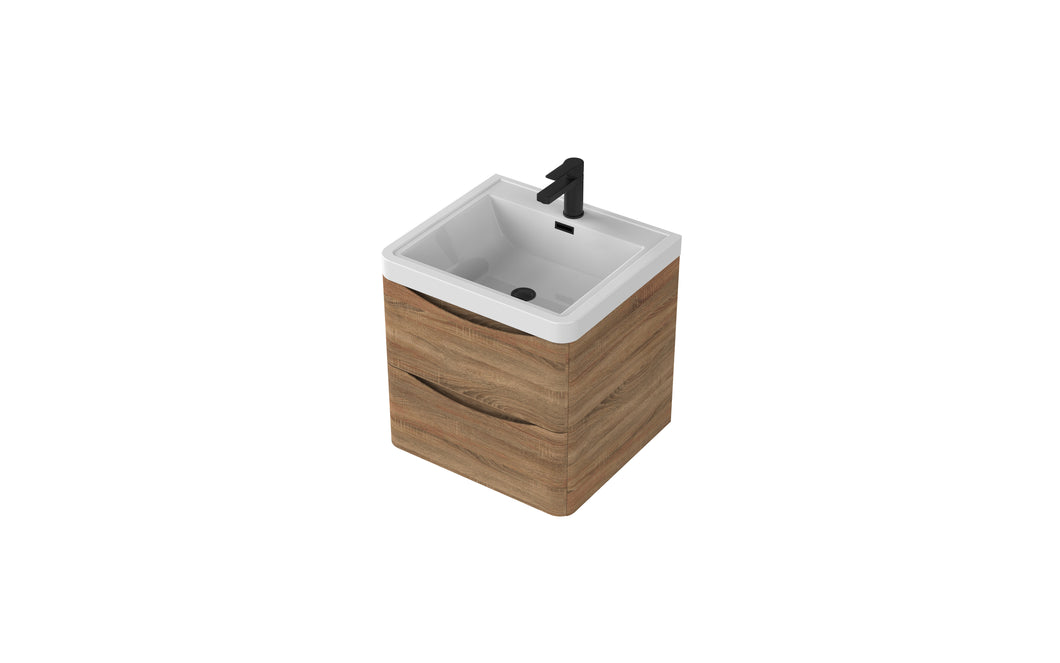 Aragon 500mm Wall Hung 2 Drawer Bathroom Vanity Unit with Basin - Driftwood Oak