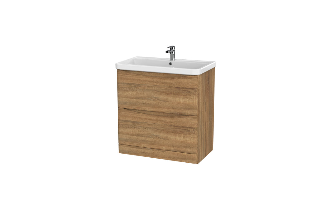 Aragon-Ceramic  800mm Bathroom Floor Cabinet 2 Door Soft Close, Ceramic Basin - Driftwood Oak