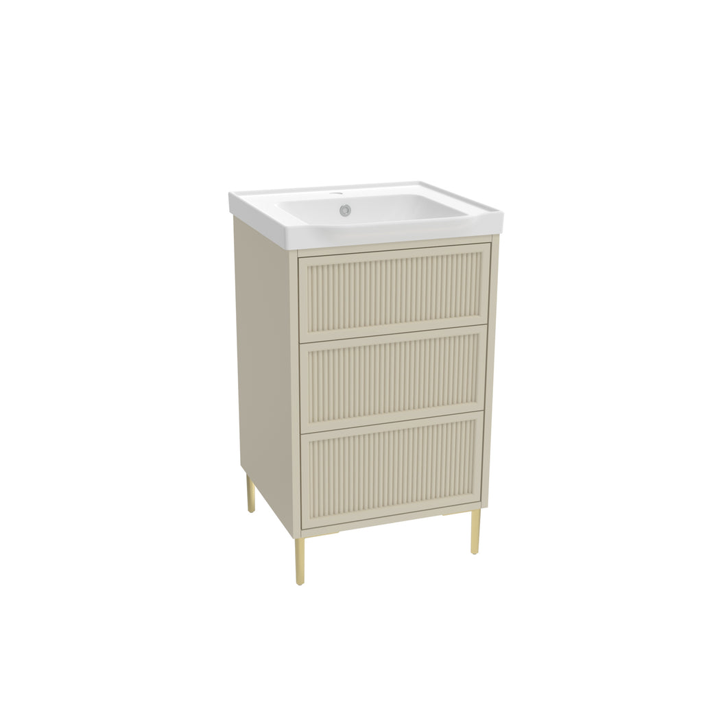 Bota Fluted 500mm 3 Drawer Bathroom Vanity Cabinet, Stone Basin - Beige Stone