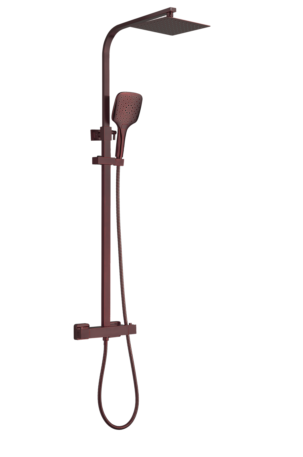 VaresA Bathroom Square Exposed Shower with Rigid Riser & Handset & Free Fast Fixing Kit - Brushed Bronze