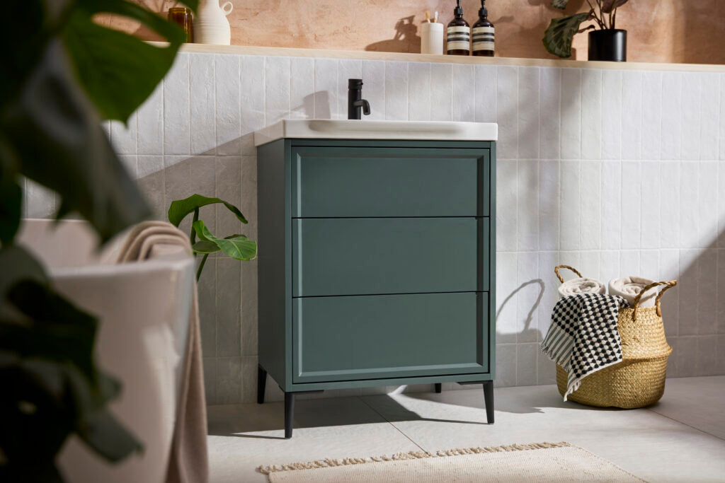 Bota 600mm 3 Drawer Bathroom Vanity Cabinet, Stone Basin - Green
