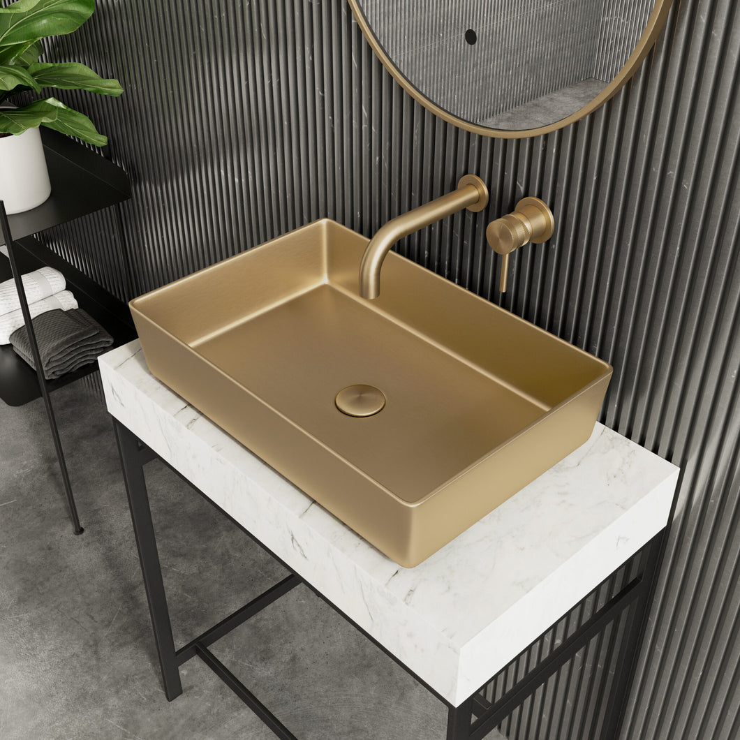 Bathroom Counter Top Basin Tray Bowl 520 x 340 x 110mm - Brushed Brass