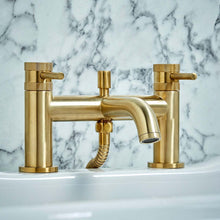 Load image into Gallery viewer, Desire Bathroom Knurled Bath Shower Mixer Taps - Brushed Brass
