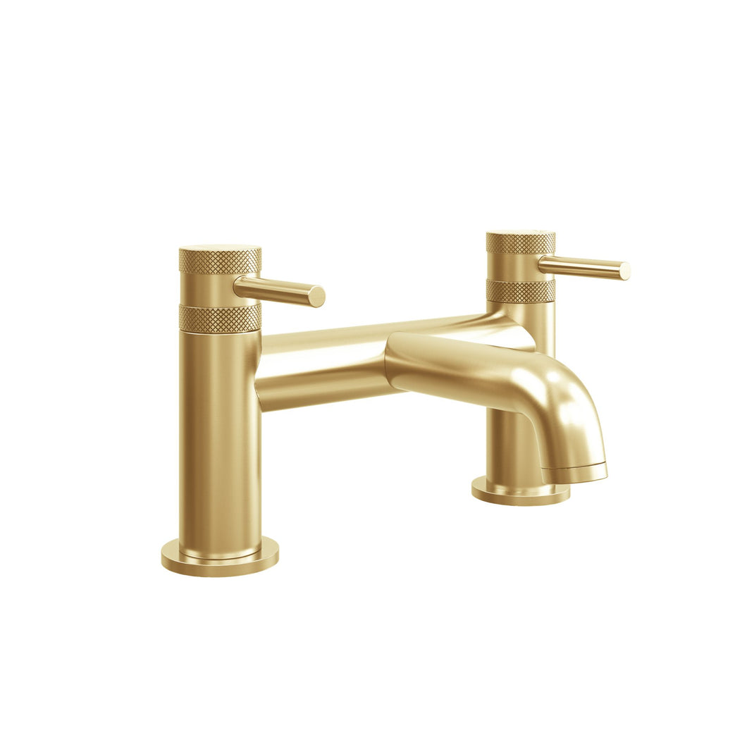 Desire Bathroom Knurled Bath Filler Taps - Brushed Brass