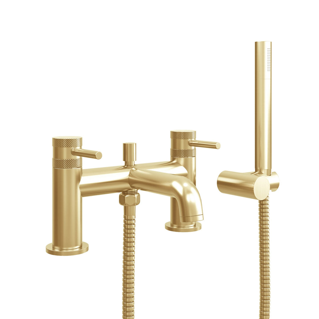 Desire Bathroom Knurled Bath Shower Mixer Taps - Brushed Brass