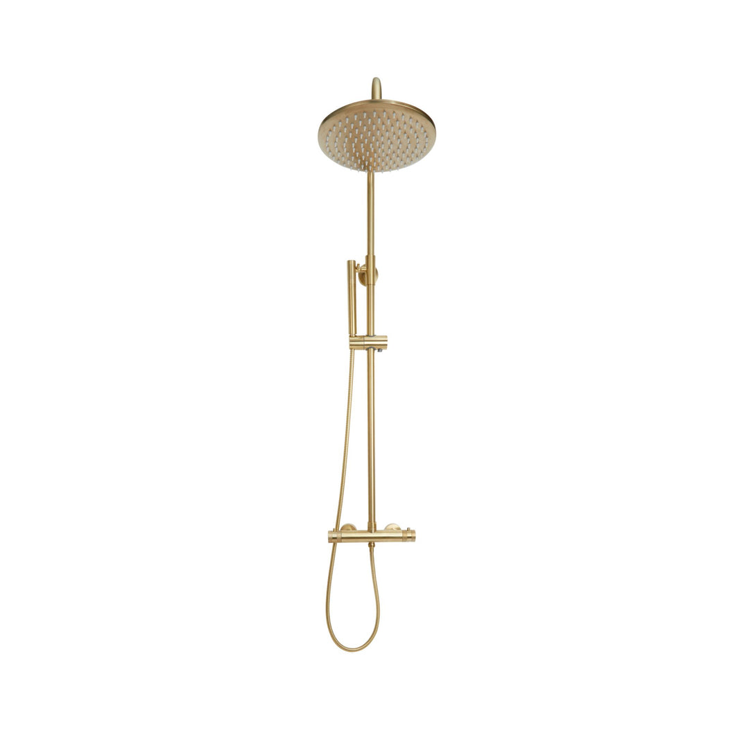 Desire Bathroom Round Knurled Exposed Showers with Rigid Riser & Handset -Brushed Brass