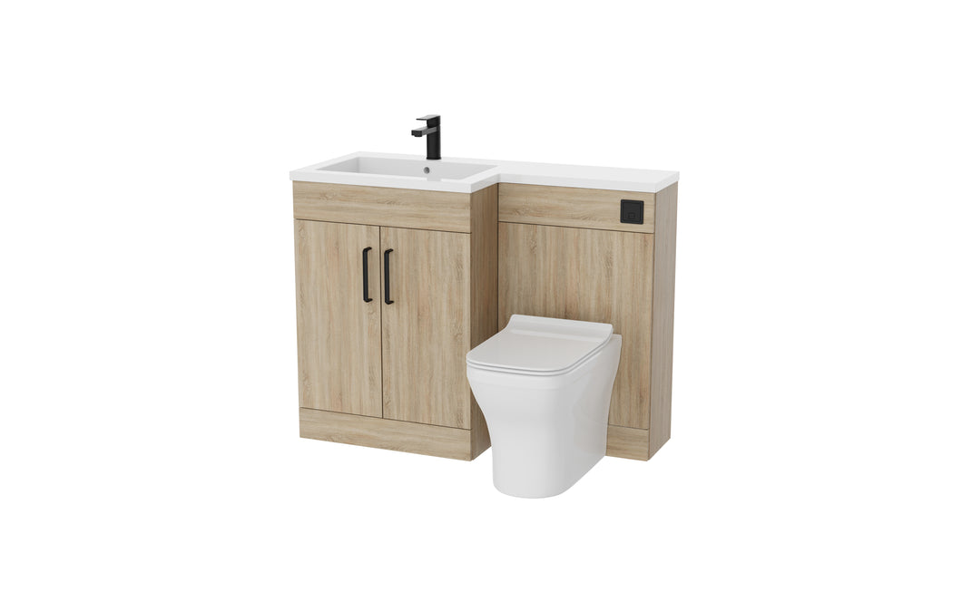Corsica 1100mm L Shape Combination Furniture/Basin Complete Set Bathroom Unit & Basin - Somona Driftwood Oak  (Left Handed)