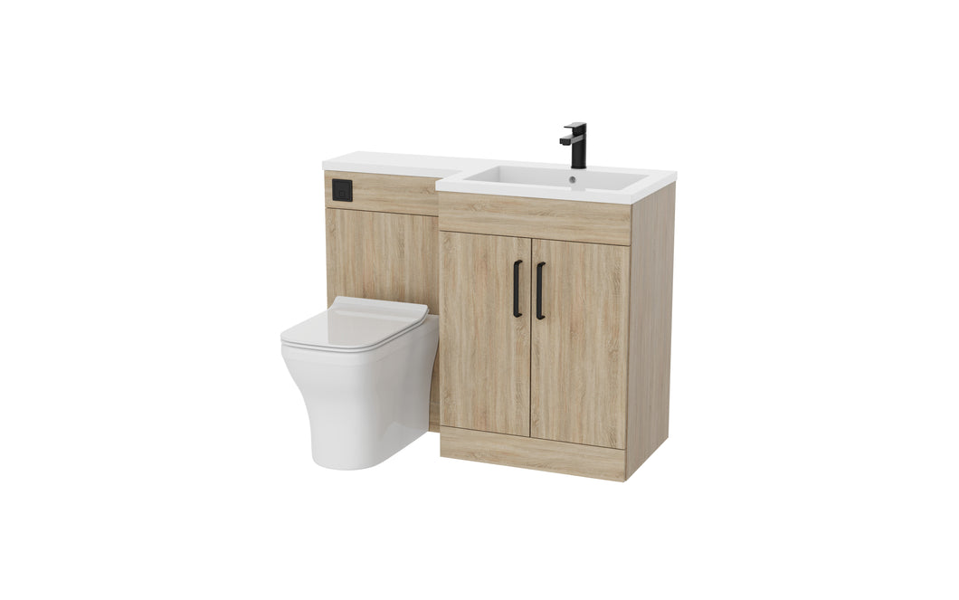 Corsica 1100mm L Shape Combination Furniture/Basin Complete Set Bathroom Unit & Basin - Somona Driftwood Oak  (Right Handed)