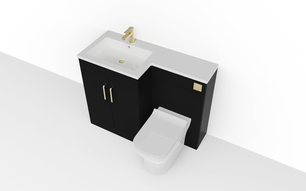 Corsica 1100mm L Shape Combination Furniture/Basin Complete Set Bathroom Unit & Basin - Matt Black (Left Handed)