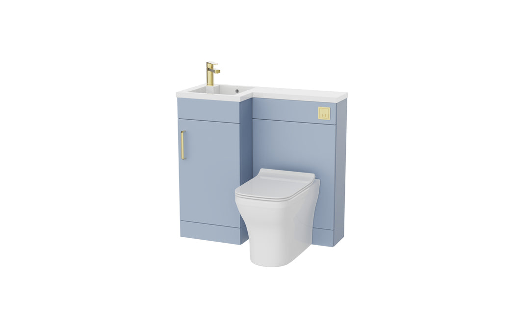 Complete Combination Set: Corsica 900mm L Shape Furniture Pack Bathroom Unit, Basin, Style BTW Pan, Cistern Pack, Chrome Tap - Denim Blue