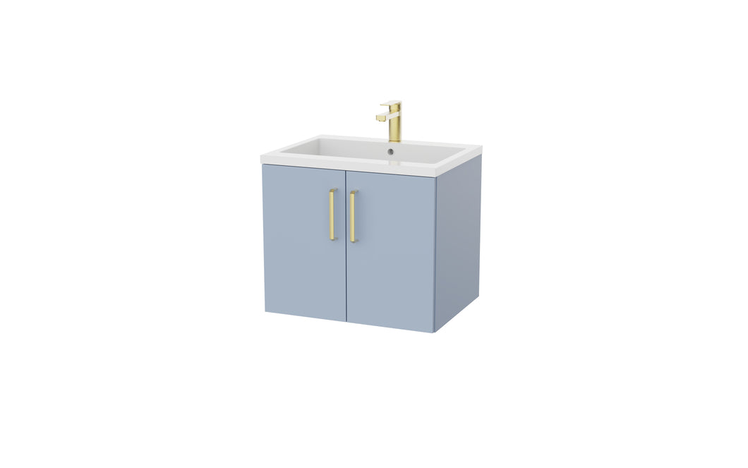 Corsica 600mm 2 Door Wall Hung Bathroom Vanity Unit & Basin, 12 Handle Options  - Denim Blue