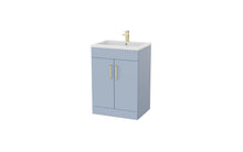 Load image into Gallery viewer, Corsica 600mm 2 Door Bathroom Floor Vanity Unit &amp; Basin, 12 Handle Options  - Denim Blue
