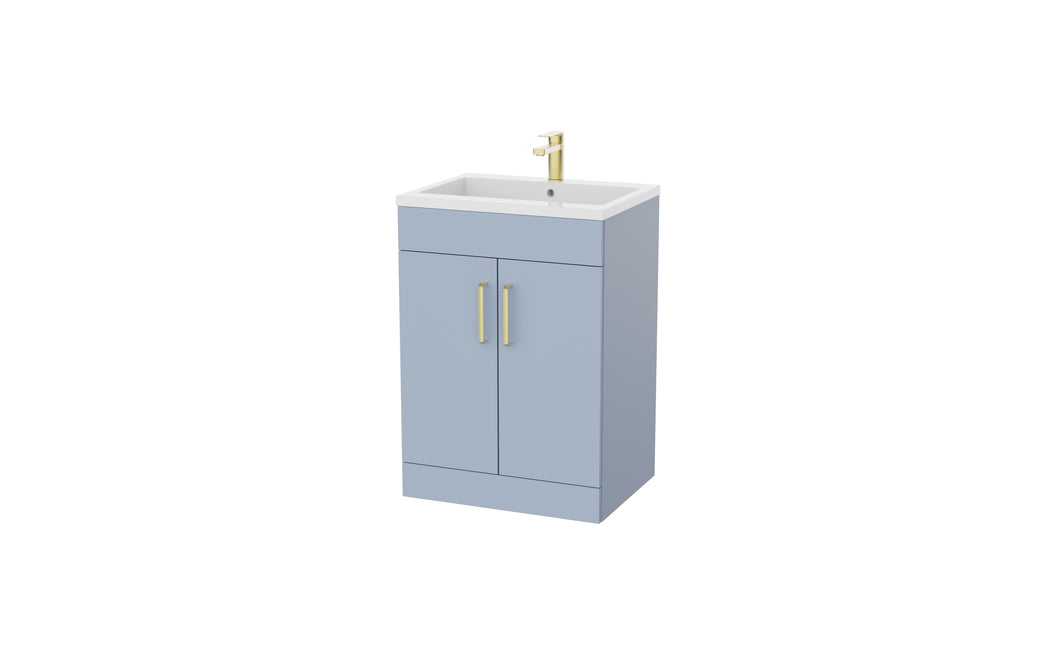 Corsica 600mm 2 Door Bathroom Floor Vanity Unit & Basin, 12 Handle Options  - Denim Blue