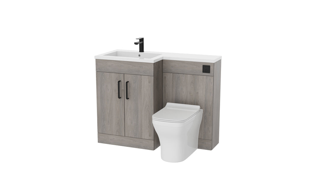 Corsica 1100mm L Shape Combination Furniture/Basin Complete Set Bathroom Unit & Basin - Silver Oak   (Left or Right Handed)