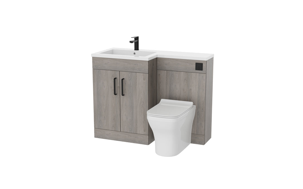 Corsica 1100mm L Shape Combination Furniture/Basin Complete Set Bathroom Unit & Basin - Silver Oak   (Left Handed)