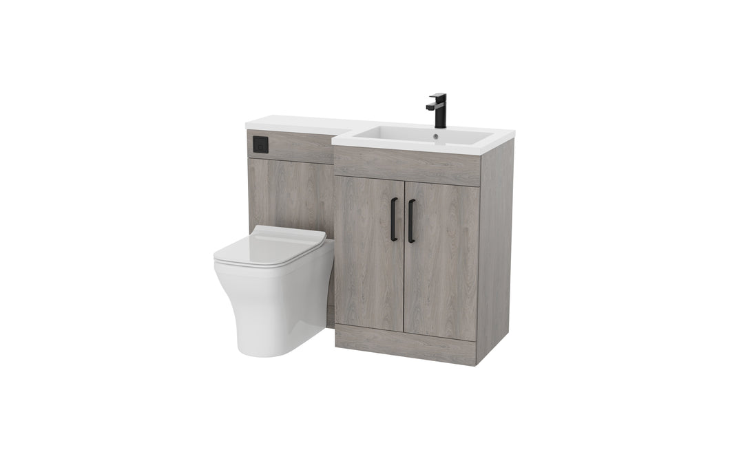 Corsica 1100mm L Shape Combination Furniture/Basin Complete Set Bathroom Unit & Basin - Silver Oak   (Right Handed)