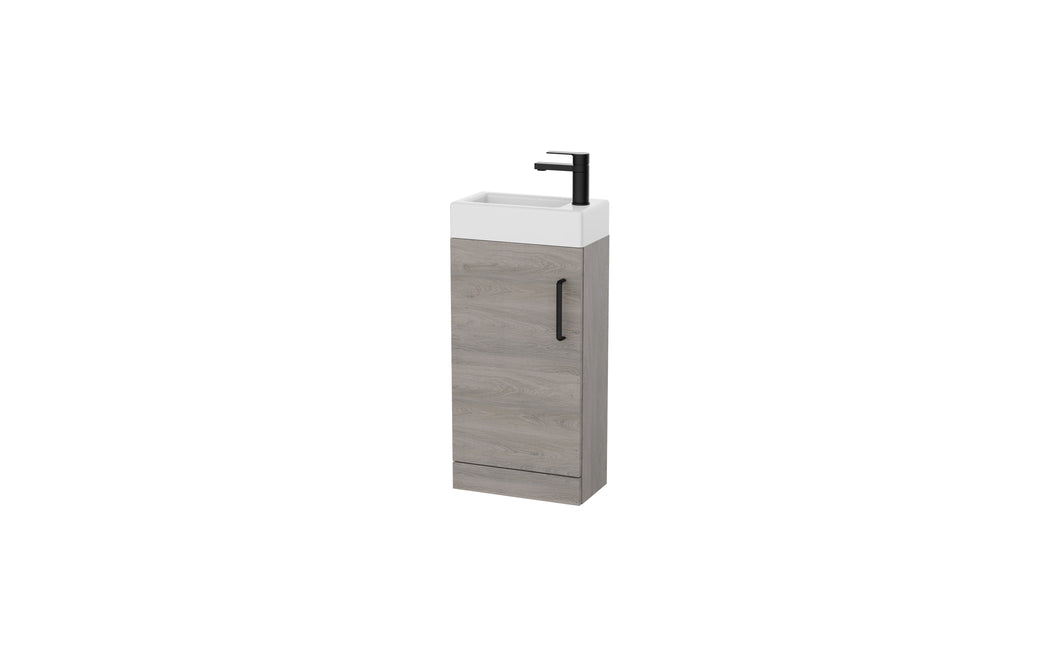 Corsica 400 x 200mm Shallow Cloakroom Floor Vanity Unit with Basin  & Tap - Silver Oak
