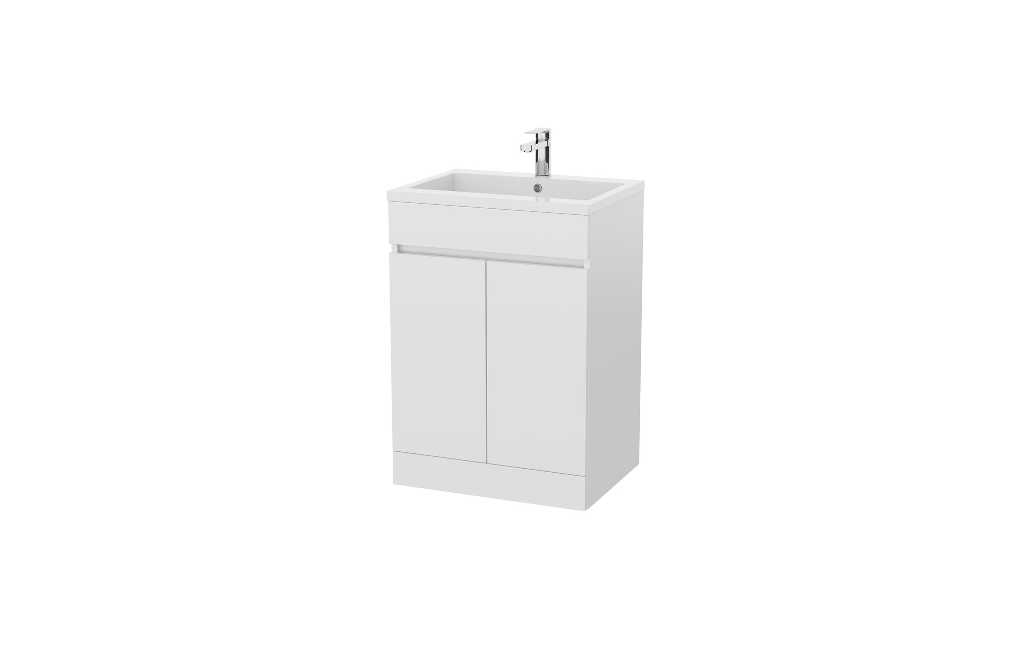 Palma 600mm 2 Door Handless Bathroom Floor Vanity Unit & Basin - White ...