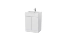 Load image into Gallery viewer, Palma 600mm 2 Door Handless Bathroom Floor Vanity Unit &amp; Basin - White Gloss
