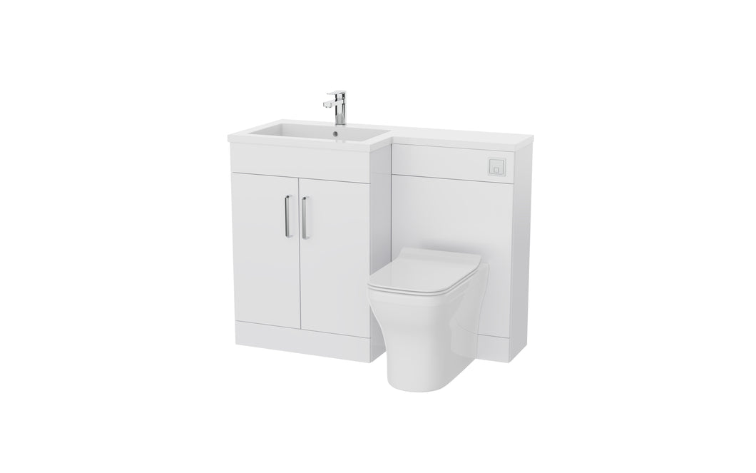 Corsica 1100mm L Shape Combination Furniture/Basin Complete Set Bathroom Unit & Basin - Gloss White  (Left or Right Handed)