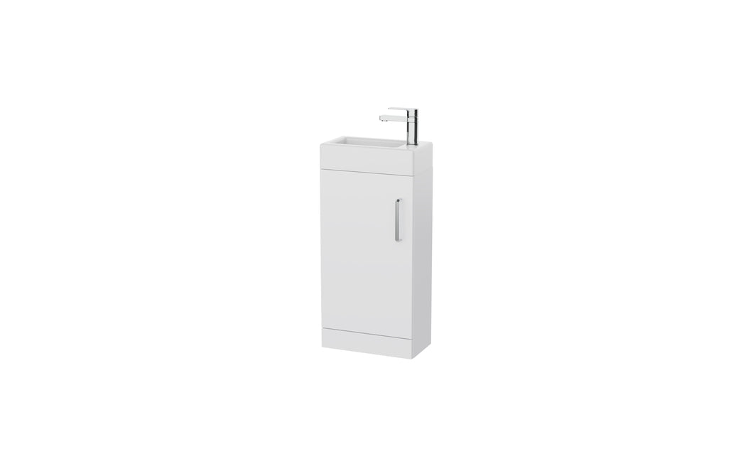 Corsica 400 x 200mm Shallow Cloakroom Floor Vanity Unit with Basin  & Tap - Gloss White